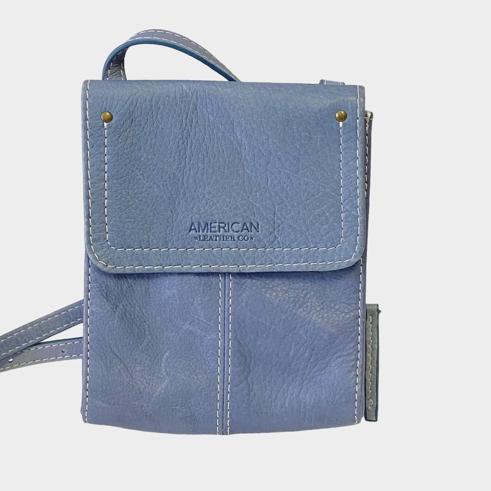 American Leather Co. Kansas Blue Leather Crossbody Bag Magnetic Snap Flap 8x6